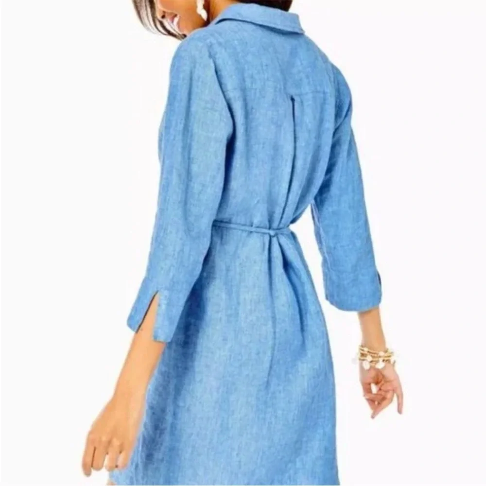Lilly Pulitzer Pilar Tunic 3/4 Sleeve Linen Dress Beckon Blue Size Small - Picture 4 of 13